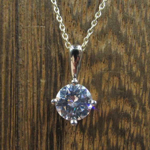 Jewelry - 18" Sterling Simple Single Cubic Zirconia Necklace